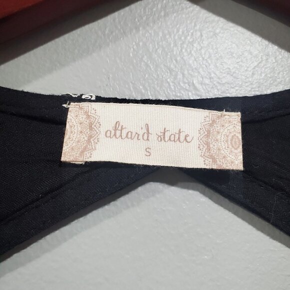 Altar'd State Womens Black Long-Sleeved A-Line Dress White Embroidered Boho Sz S - Picture 5 of 12